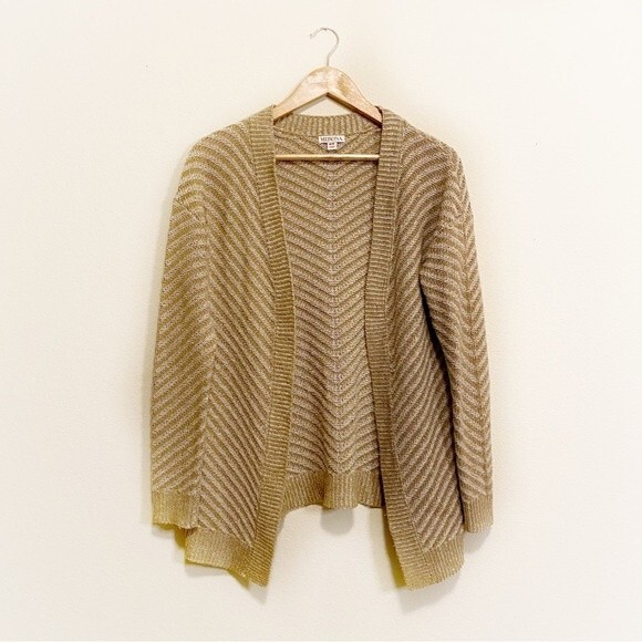 Merona Tan Cream Diagonal Stripe Open Face Cardigan Medium - Picture 1 of 8